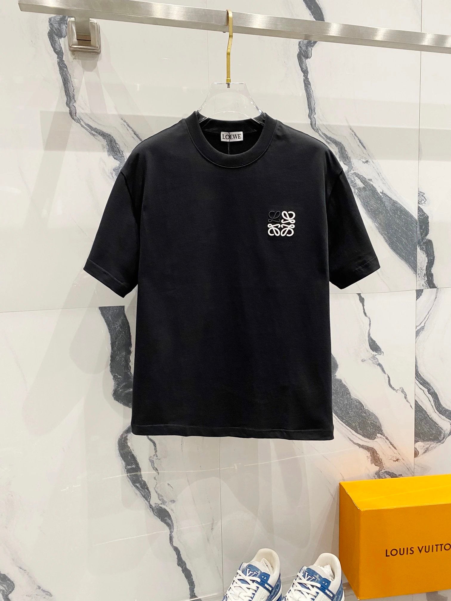 LOEWE T-shirt Simple Color Block Embroidery Small Icon Letters LOGO Logo Crew Neck Short Sleeve25ss New Pure Cotton Unisex Style T T-shirt OS Loose Fit Base Shirt Casual Short Sleeve Top T-Shirt