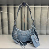 Balenciaga Bag Top version 【**Surrogate Shopping Edition】2022Spring and Summer New Denim Series LeCagole Hobos Dumpling Bag Motorcycle Bag with Diamond Denim Underarm Bag