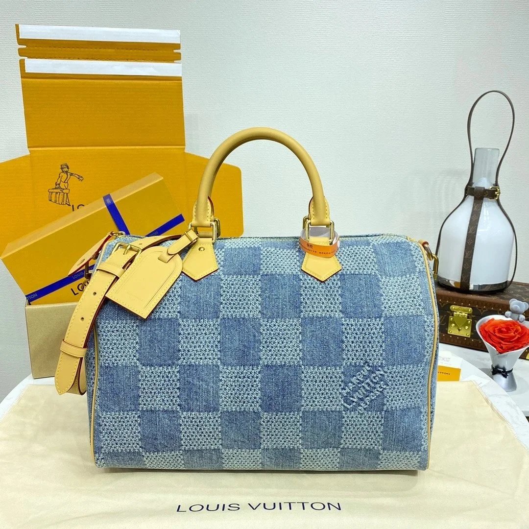 Louis Vuitton LV Men's Bag Top version Super MB Chip Version Original Leather SPEEDY40BANDOULIERE Handbag Denim Dynamic Chip Version A Grade All-Steel Hardware，Imported Original Fabric Packaging：Full Set of Original Factory Duty Free MB Packaging N40701Ta