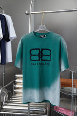 Balenciaga T-shirt 25SS Early Spring New Flocked Letter Crew Neck Short Sleeve Pure Cotton Unisex T T-shirt OS Loose Fit Base Shirt Summer Casual Simple T-Shirt