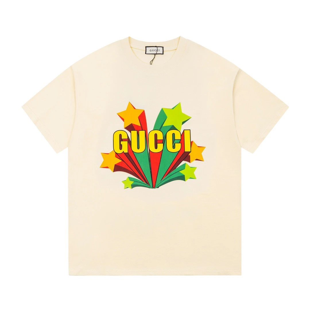 Gucci T-shirt Front Chest Glue Letter Print logo round Neck Short Sleeve25ss New pure cotton T Unisex T-Shirt OS Loose Fit Base Shirt Top Half Sleeve T-Shirt
