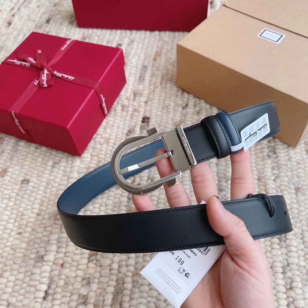 Ferragamo Belt Top version 【Counter Real Shot Genuine】Men's Belt Surrogate Shopping Light Luxury Men's Leather Belt Casual Business Vachette Clasp Pin Buckle Suitable for Double-Sided Cowhide Replacement Leather Belt