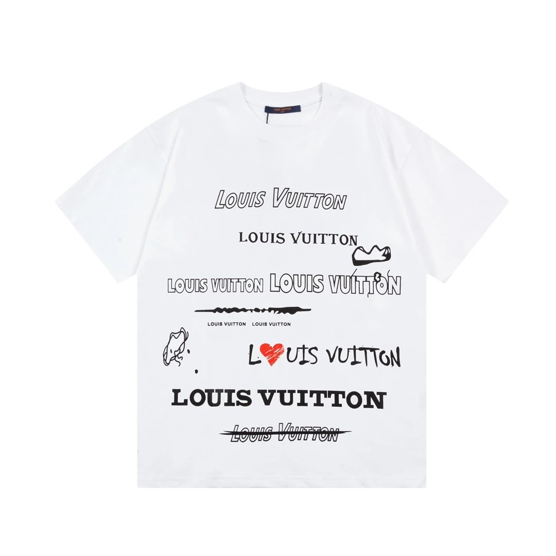 Louis Vuitton LV T-shirt Large Chest Letter Print logo round Neck Short Sleeve25ss New pure cotton T Unisex T-Shirt OS Drop Shoulder Loose Fit Base Shirt Top T-Shirt Short Sleeve