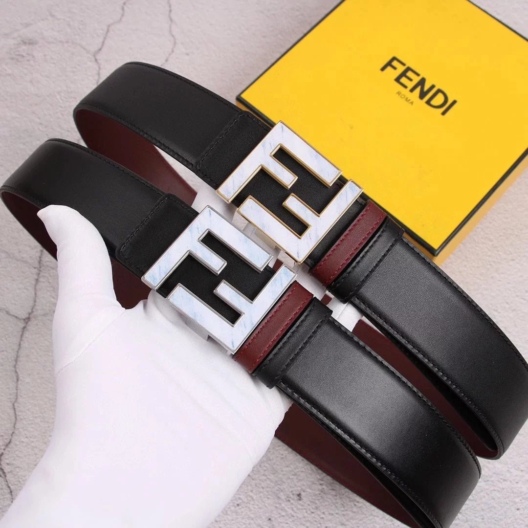 FENDI Belt Top version High Quality Double-Sided Head Layer Cowhide with Pure Copper Solid Buckle Belt Men's Fashion All-Match Genuine Leather f Home Belt Clothes Accessories Width3.8cm