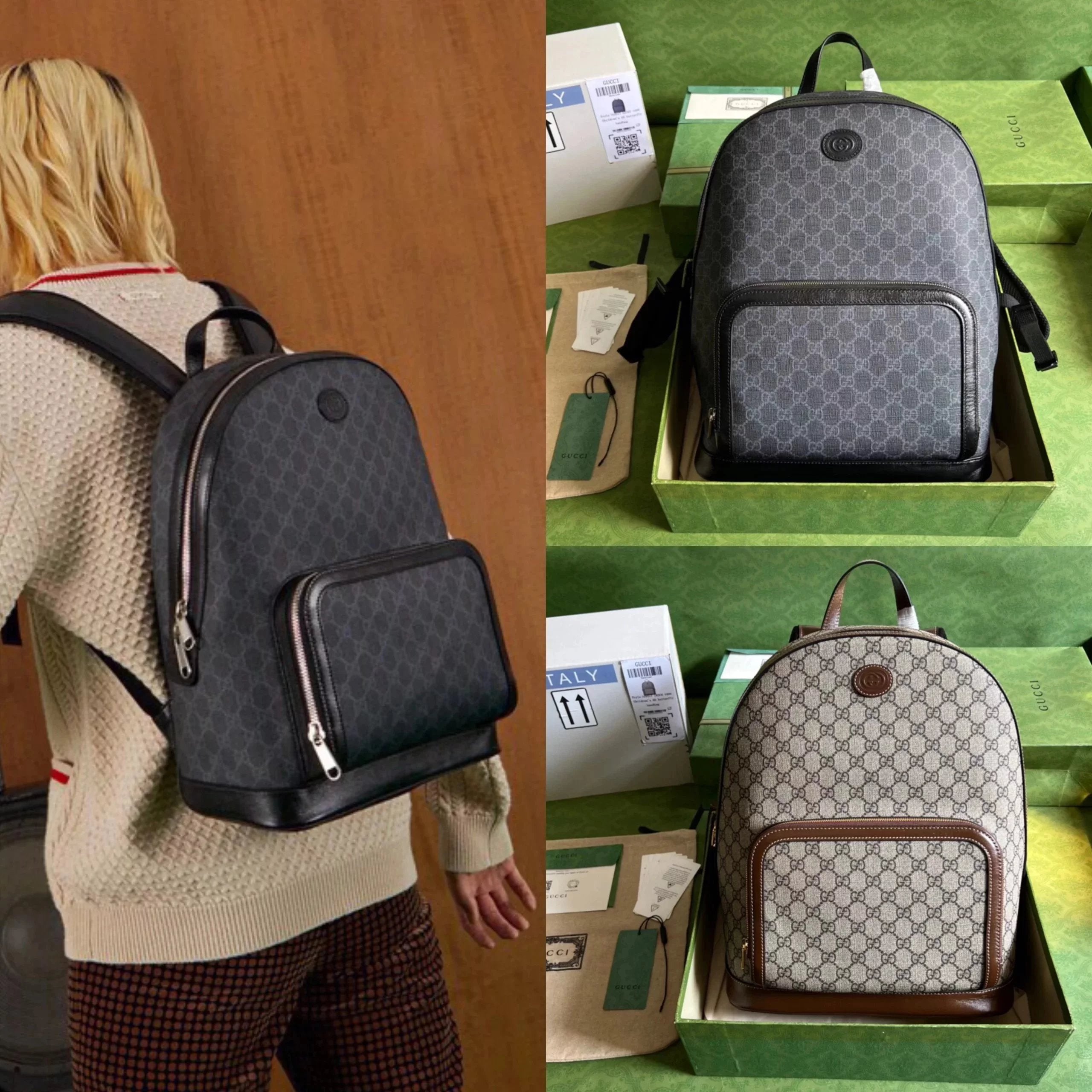 Gucci Backpack Top version 【**Original Goods】New Interlocking Style Double G Backpack Men's Backpack Backpack Shoulder Bag Casual Backpack Men's and Women's Bags Women's Backpack Schoolbag Computer Bag This Backpack Is Made of Elegant Brown Canvas Materia