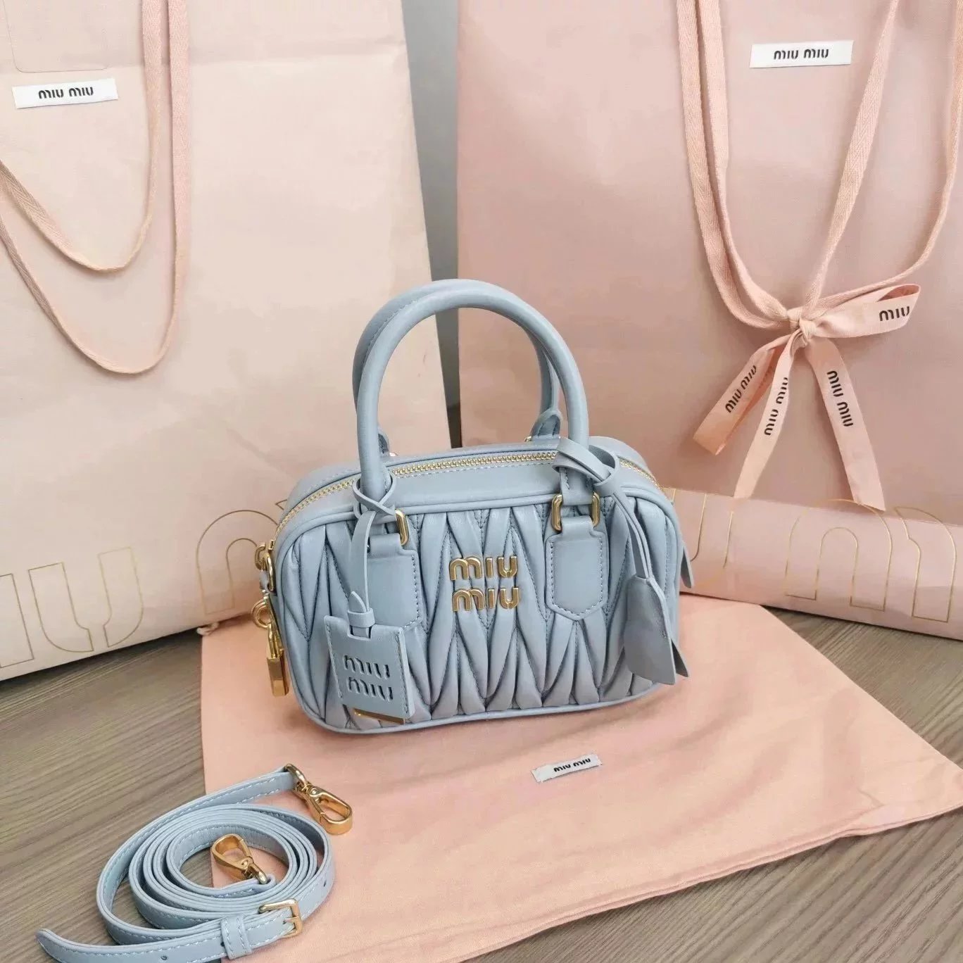 Miu Miu Bag Top version 【Original Order】New Product toopretty Bowling Bag Pillow Bag Travel Bag Box Bag Handbag Shoulder Bag Messenger Bag Women's Bag5BB124