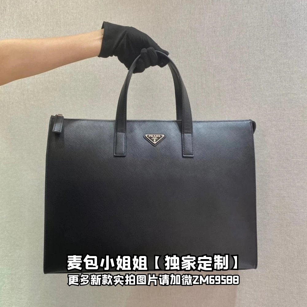 PRADA Bag Top version Latest Simple Men's Briefcase Imported Original Single Triangle Logo Badge Cross Pattern Cowhide Tote TOTE Bag Shopping Bag Handbag Handbag Shoulder Bag Computer Bag Travel Bag Men's Bag Men's Bag2VG039