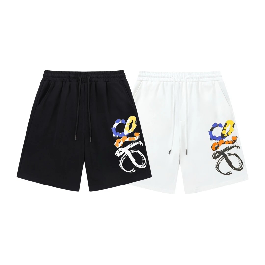 LOEWE Shorts Front and back Hand-drawn Graffiti Print logo Five-point Shorts25ss New Drawstring Casual Summer Pants5Two-in-One Casual Sweatpants for Men and Women, Pure Cotton Joggers