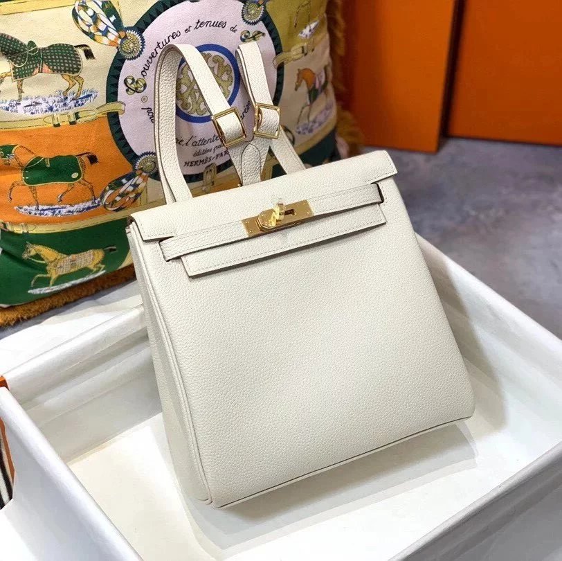 Hermes women's bag Top version h Handmade hermes High-End Backpack Backpack Men's and Women's Bag KellyAdo22cm Unisex Backpack Backpack Schoolbag Shoulder Bag Imported togo Leather Hand Sewing Wax Line
