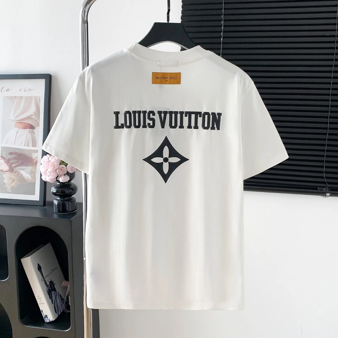Louis Vuitton LV T-shirt Front and Rear Letter Printing logo round Neck Short Sleeve25ss New Pure Cotton Unisex Style T T-shirt OS Loose Fit Base Shirt Half Sleeve T-Shirt Top Half Sleeve
