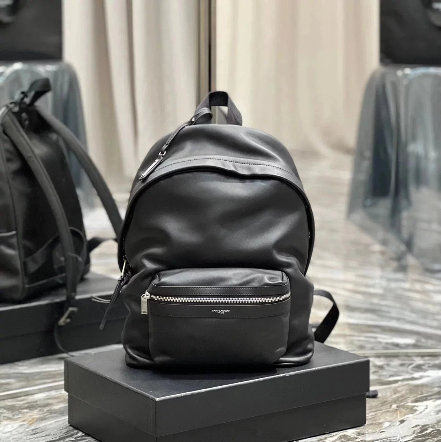 YSL Backpack Top version 【Super Original】Special Cabinet Version New Backpack Full Leather Leather Backpack Cotton Linen Cloth with Leather Fabric Canvas Backpack Backpack Hiking Backpack Large-Capacity Luggage Bag Backpack Men's Backpack Size Black Men's