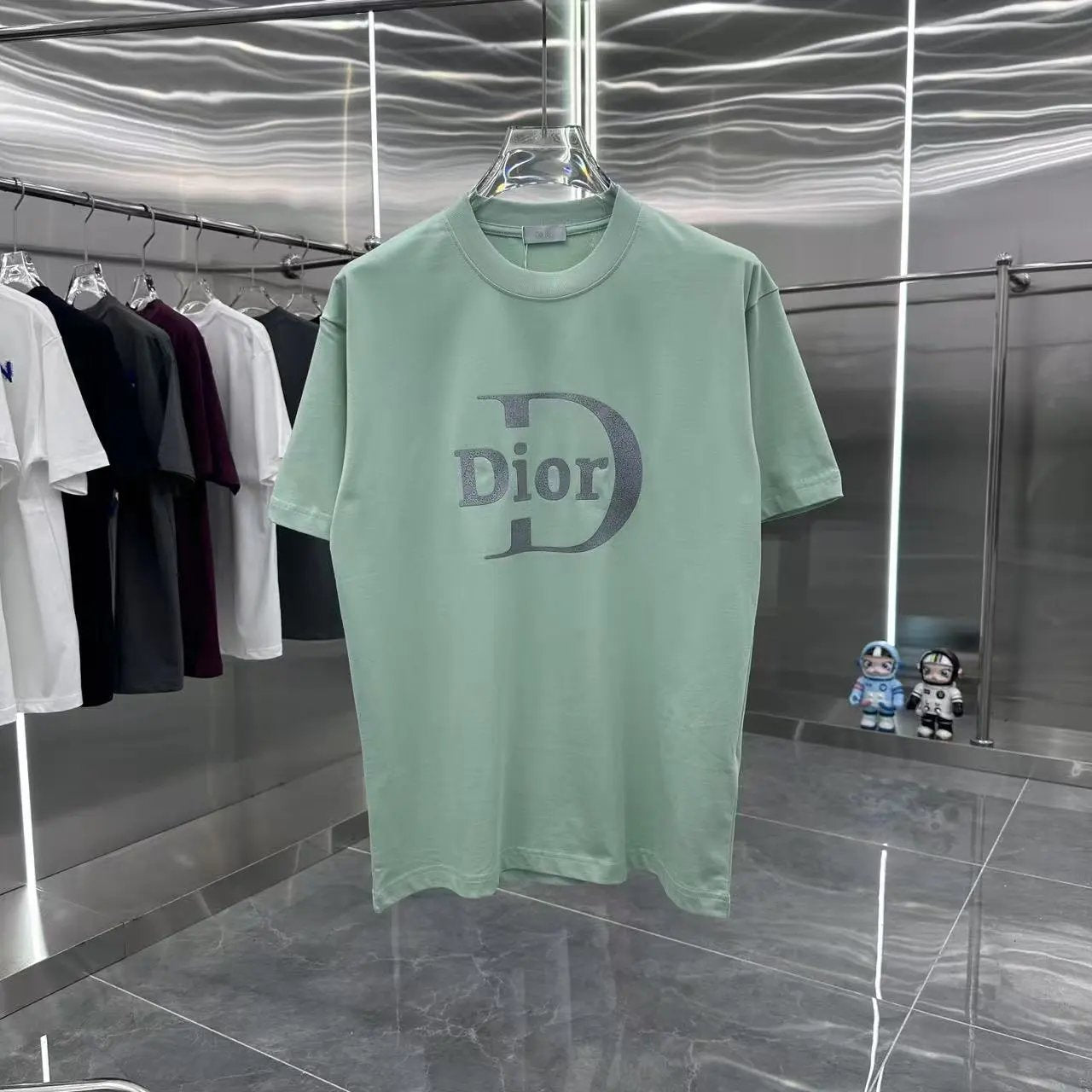 Dior T-shirt Chest Water Drop Ripple Embossing logo round Neck Short Sleeve25ss New pure cotton T Unisex T-Shirt OS Drop Shoulder Loose Fit Base Shirt Top T-Shirt Short Sleeve