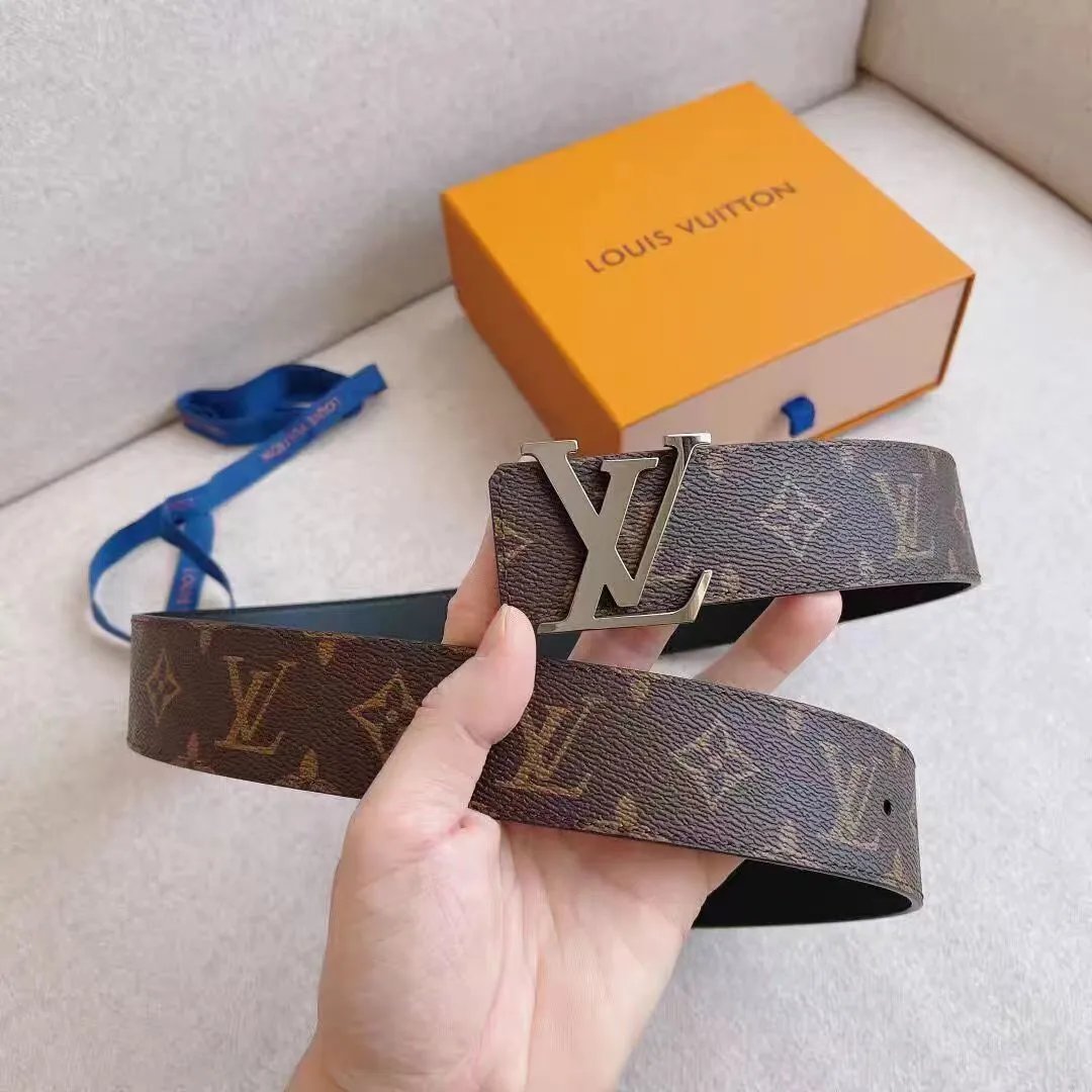 Louis Vuitton LV Belt Belt Men's Light Luxury Cowhide Pant Belt Big Brand High-Grade Fine Steel Letter Buckle Business Casual All-Match Genuine Leather Belt