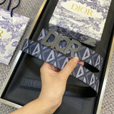 Dior Belt Top version Original Single Original Single Men and Women Universal Belt Width3.5cm Genuine Goods Quality Counter Full Set of Packaging Original Leather Material Classic Presbyopic Full Printed Canvas Full Vertical Surface Calfskin Lychee Patter