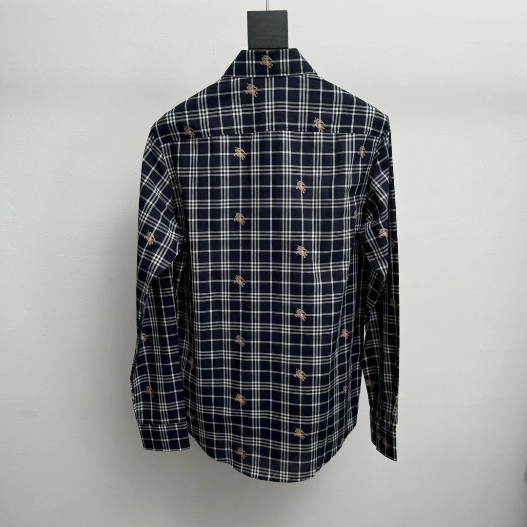 Burberry Shirt Classic Plaid Shirt Casual Loose Turn-down Collar Long Sleeve Shirt Unisex24ss Autumn and Winter New Products
