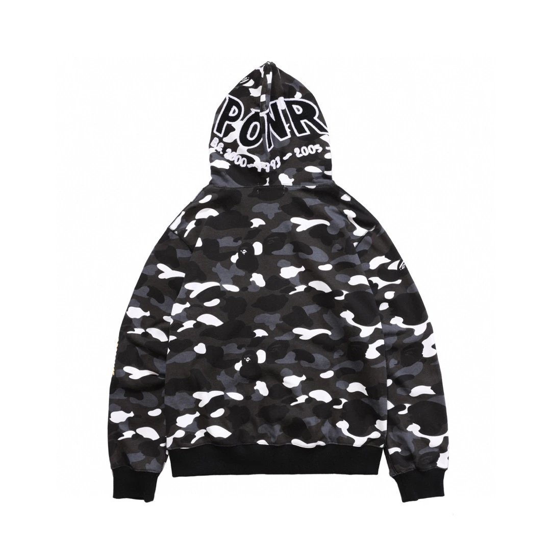 Bape Hoodie Top Version Correct Version Japanese Style Fashion Brand Camouflage Shark Head Hooded Sweater Loose Fleece-lined Limited Coat for Men and Women