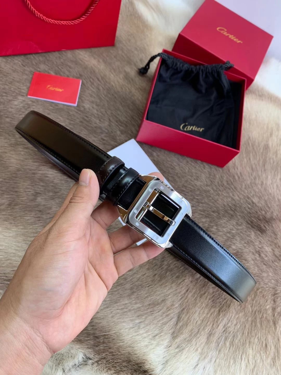 Cartier Belt Top version Original Order in Stock Belt Men2021Men's Italian Leather Belt Metal LOGO Formal Wear Belt Width3.5