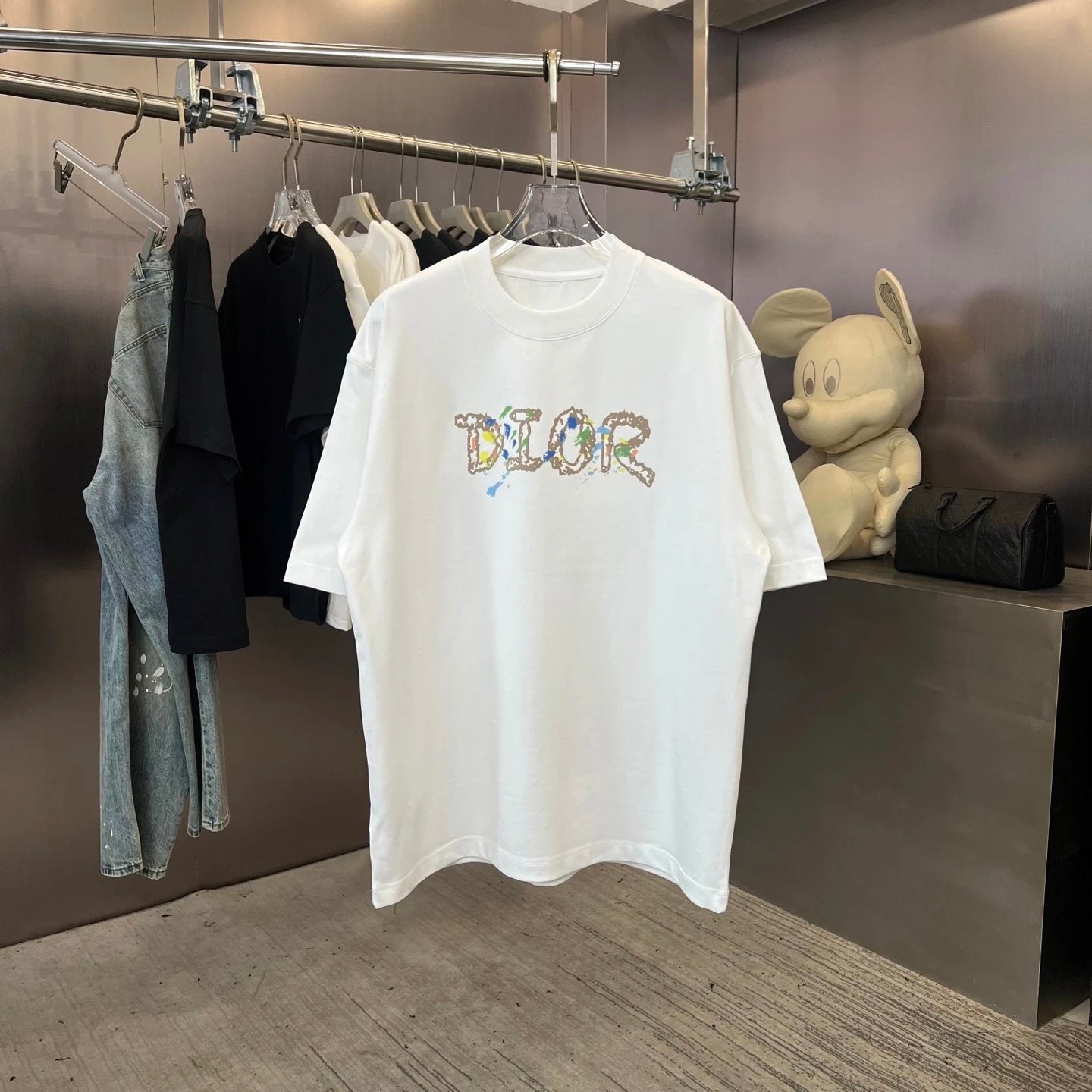 Dior T-shirt Colorful Graffiti Letter Print on the Chest logo round Neck Short Sleeve25ss New Pure Cotton Unisex Style T T-shirt OS Loose Fit Base Shirt Top Half Sleeve T-Shirt