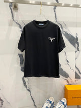 PRADA T-shirt Simple Silicone Three-Dimensional Letter Small Icon LOGO Design round Neck Short Sleeve Cotton Men and Women Same Style T T-shirt OS Loose Fit T-Shirt Casual Simple Base Shirt