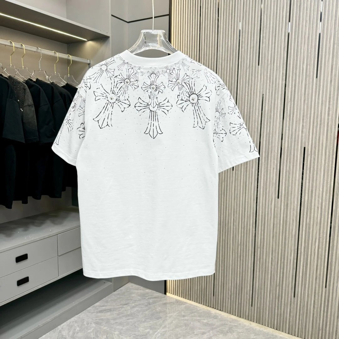 Chrome Hearts T-shirt Half-body Chain Embroidery logo round Neck Short Sleeve25ss New Pure Cotton Unisex Style T T-shirt OS Loose Fit Base Shirt Top Half Sleeve T-Shirt