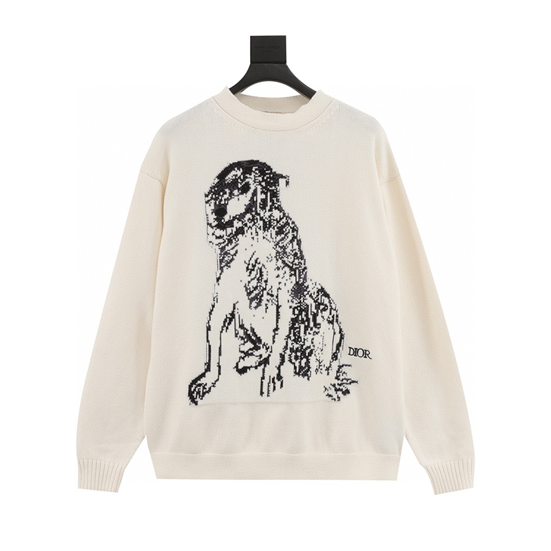 Dior Sweater Sketch Dog Knitted Sweater for Men and Women