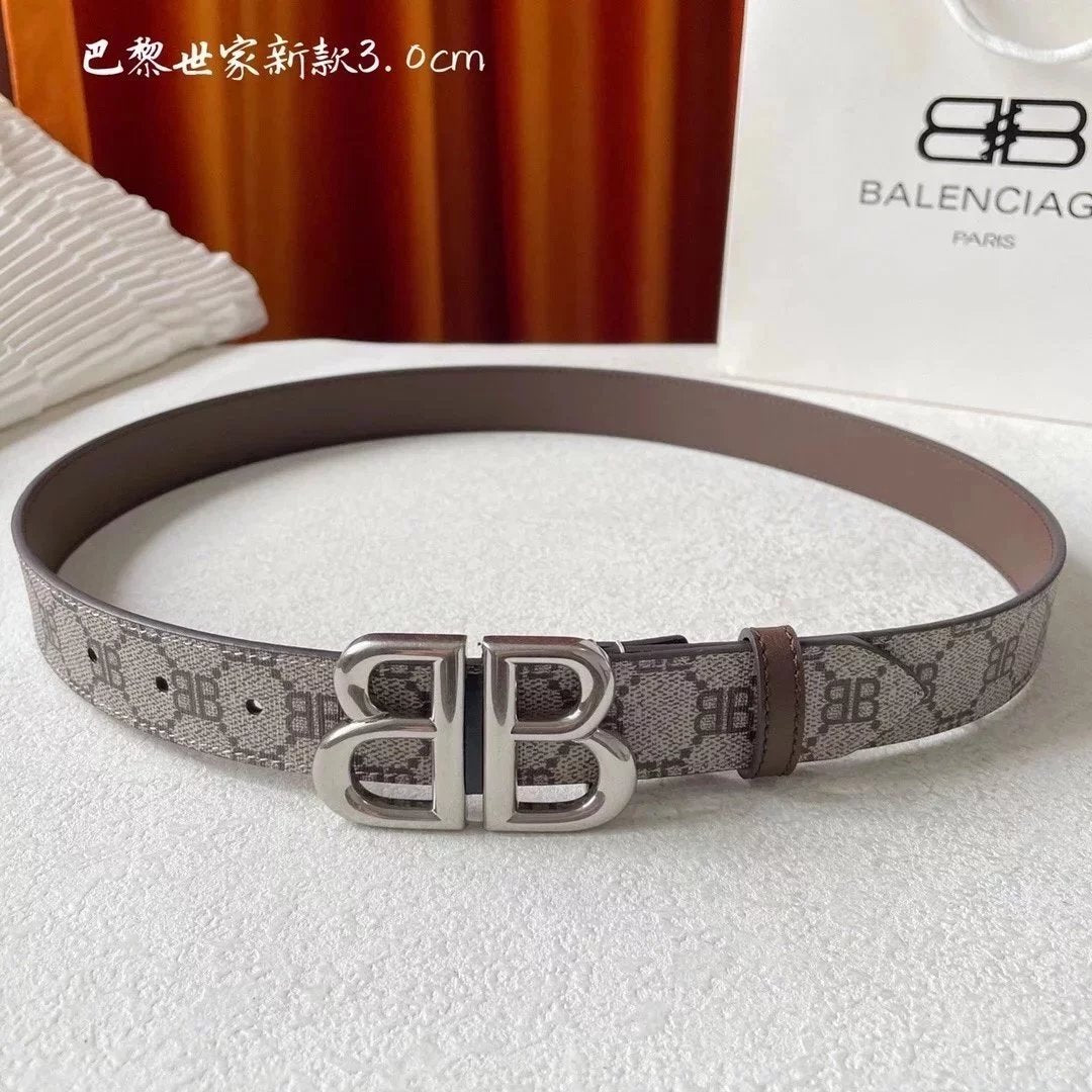 Balenciaga Belt Top version In Stock New Presbyopic B Buckle Men's Leather Belt Imported First Layer Cowhide Leather Belt Men's and Women's Belt All-Match Trouser Belt3.0Wide