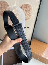 Bottega Veneta Belt 【Counter Original Customization】Original Order Men's Belt Width3.5cm SF Free Shipping Genuine Goods Quality Counter Full Set of Packaging Boutique Square Pin Buckle Selected First Layer Calf Skin Counter New Woven Handmade Woven with F