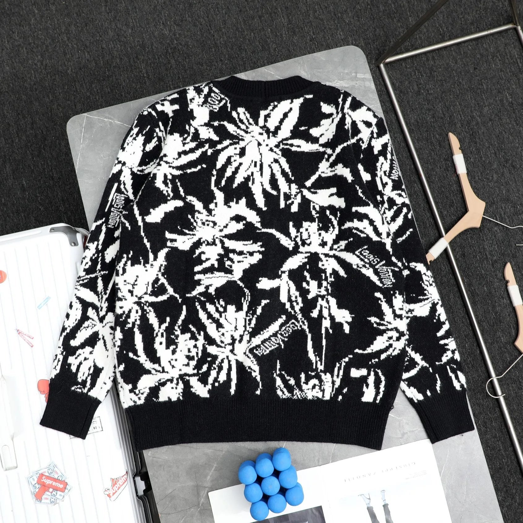 Dior Sweater Coconut Tree Jacquard Wool Cardigan Sweater Unisex Outerwear Long Sleeve Soft Lazy Style Sweater Coat Thickened Versatile Casual Wear