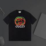 Gucci T-shirt Double-breasted G Overlay Print logo round Neck Short Sleeve25ss New pure cotton T Unisex T-Shirt OS Loose Fit Base Shirt Top Half Sleeve T-Shirt