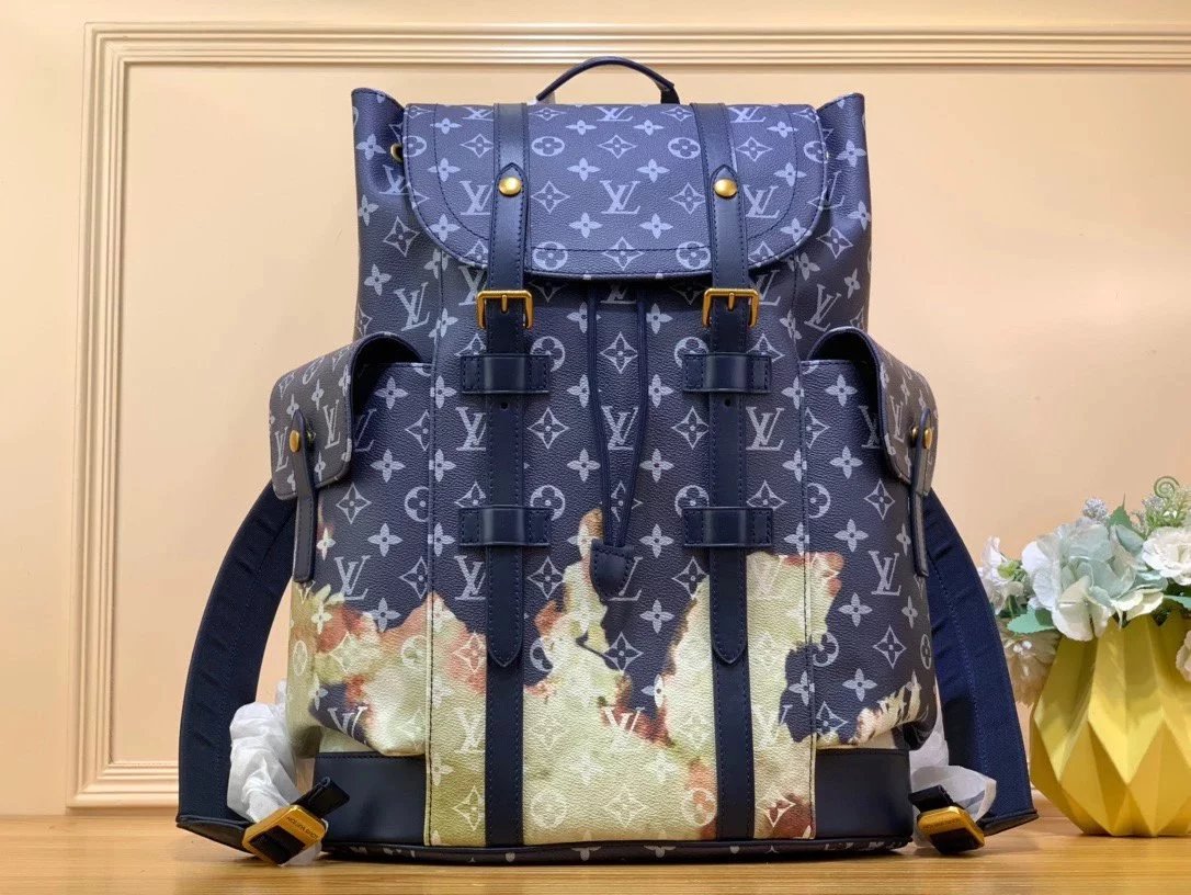 Louis Vuitton LV Backpack Top version M46805Blue Flame Backpack Christopher Small Size Backpack Men's Hiking Backpack Business Trip Backpack Large Capacity