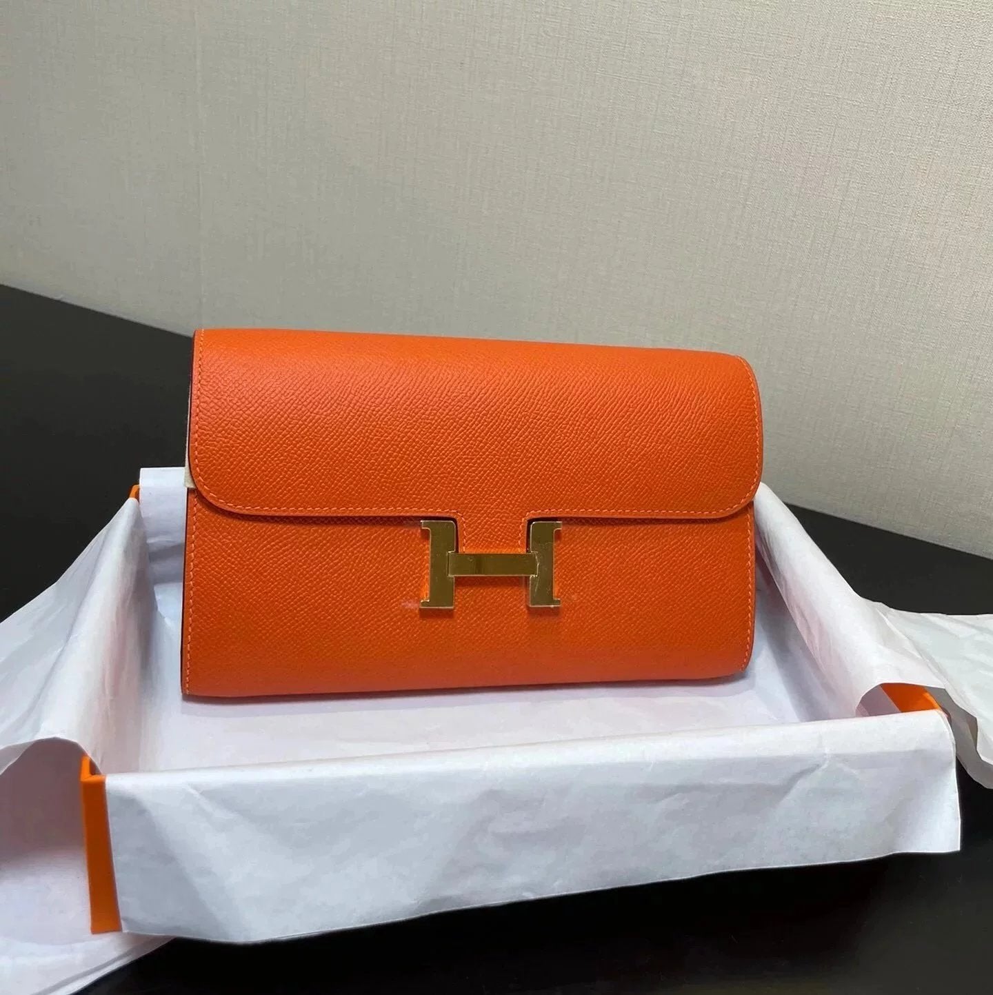 Hermes women's bag Top version New Kangkang Women's Bag epsom Leather Palm Print ConstanceToGoWoc Shoulder Crossbody Handbag Clutch Long Long Purse Wallet Dinner Bag