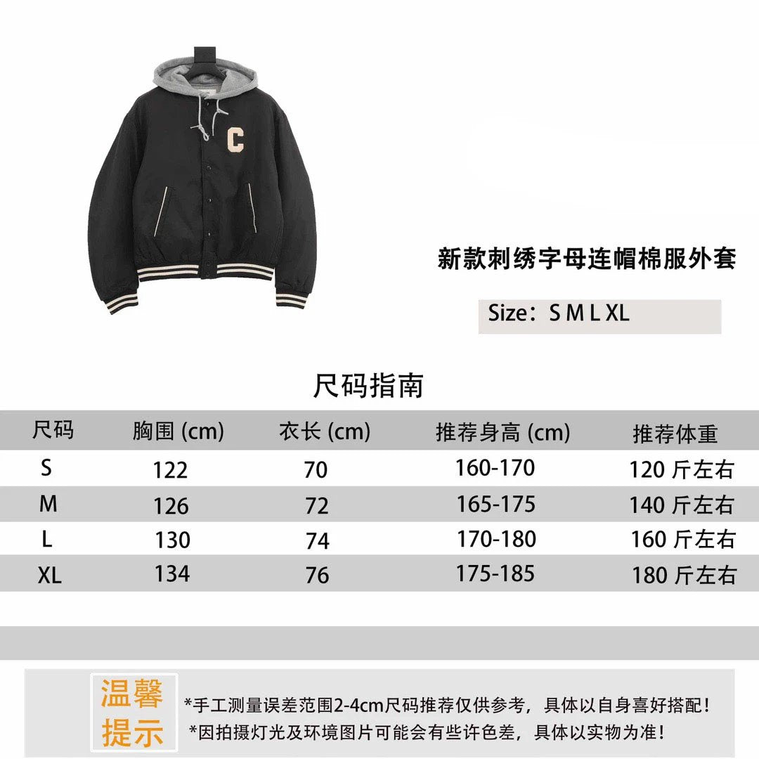 Celine Jackets Coat New Embroidered Letters Hooded Cotton Coat Jacket Same Style for Men and Women