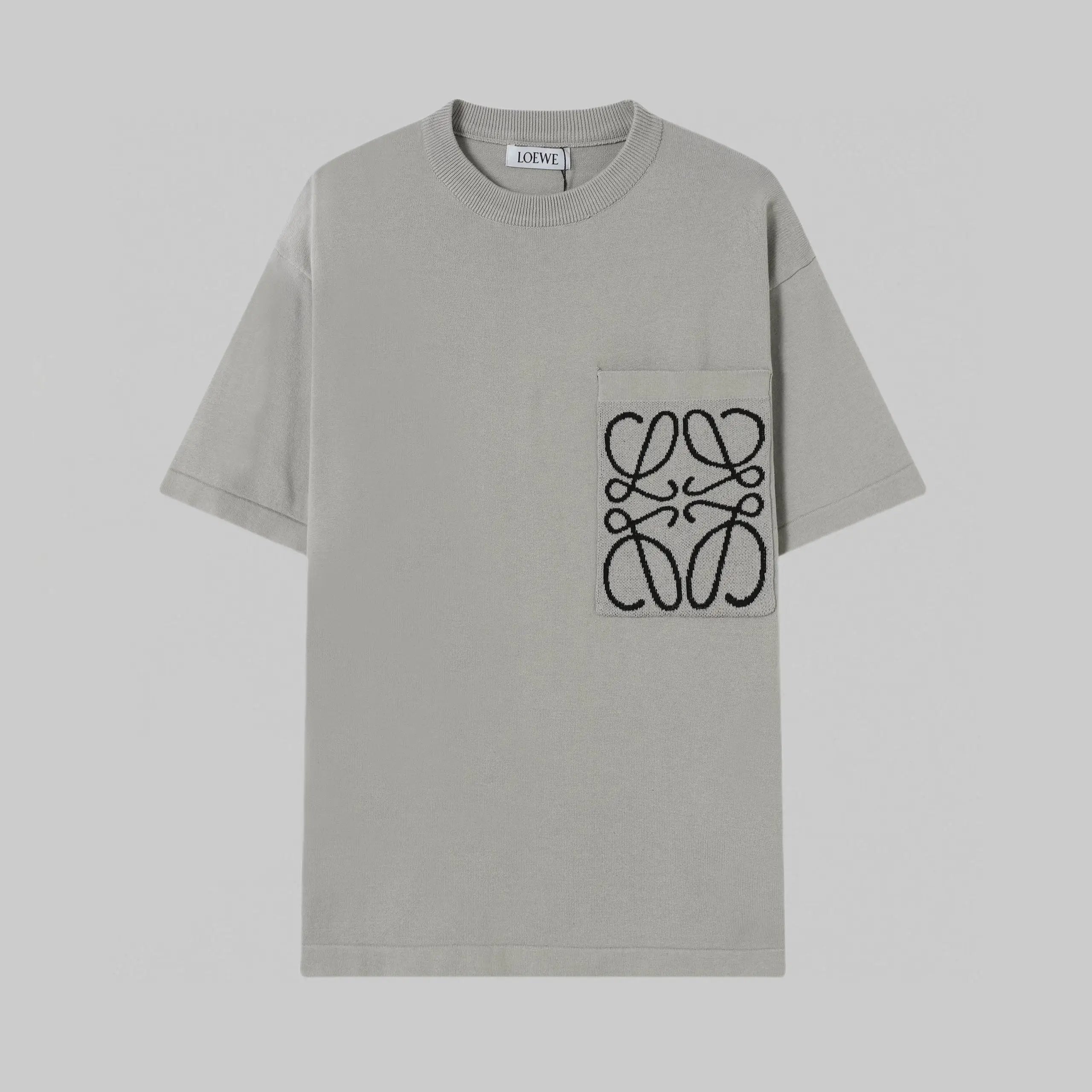 LOEWE T-shirt Pocket Knit Logo logo round Neck Short Sleeve25ss New pure cotton T Unisex T-Shirt OS Loose Fit Base Shirt Top Half Sleeve T-Shirt