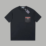 PRADA T-shirt Chest Triangle Sticker Mark logo round Neck Short Sleeve25ss New Pure Cotton Unisex Style T Casual T-Shirt Base Layer Shirt OS Loose Fit Half Sleeve Top Plus Size
