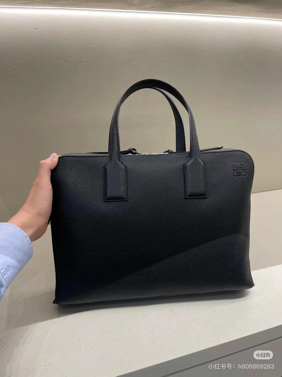 LOEWE Men's Bag Top version 【Super Original Genuine Goods Leather】24New Men's Briefcase Soft Grain Cow Leather Goya Thin Streamlined Briefcase Men's Handbag Handbag LOEWE New Casual Business Briefcase Men's Bag