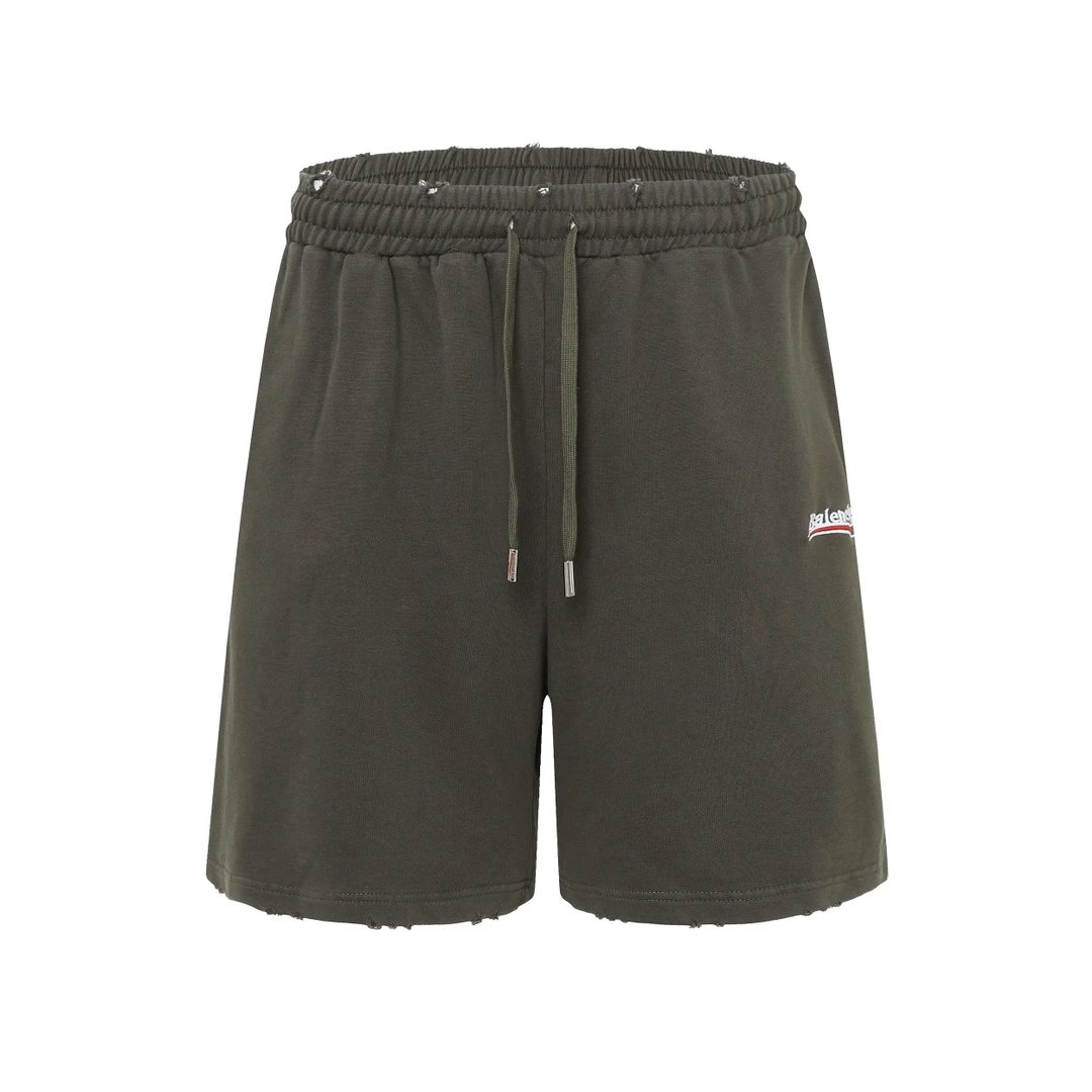 Balenciaga Shorts Classic Style Cola Graffiti Embroidered Washed Salted Distressed Shorts Five-Point Pants25ss New Heavy Drawstring American Style Casual Summer Pants5Two-in-One Casual Sweatpants for Men and Women
