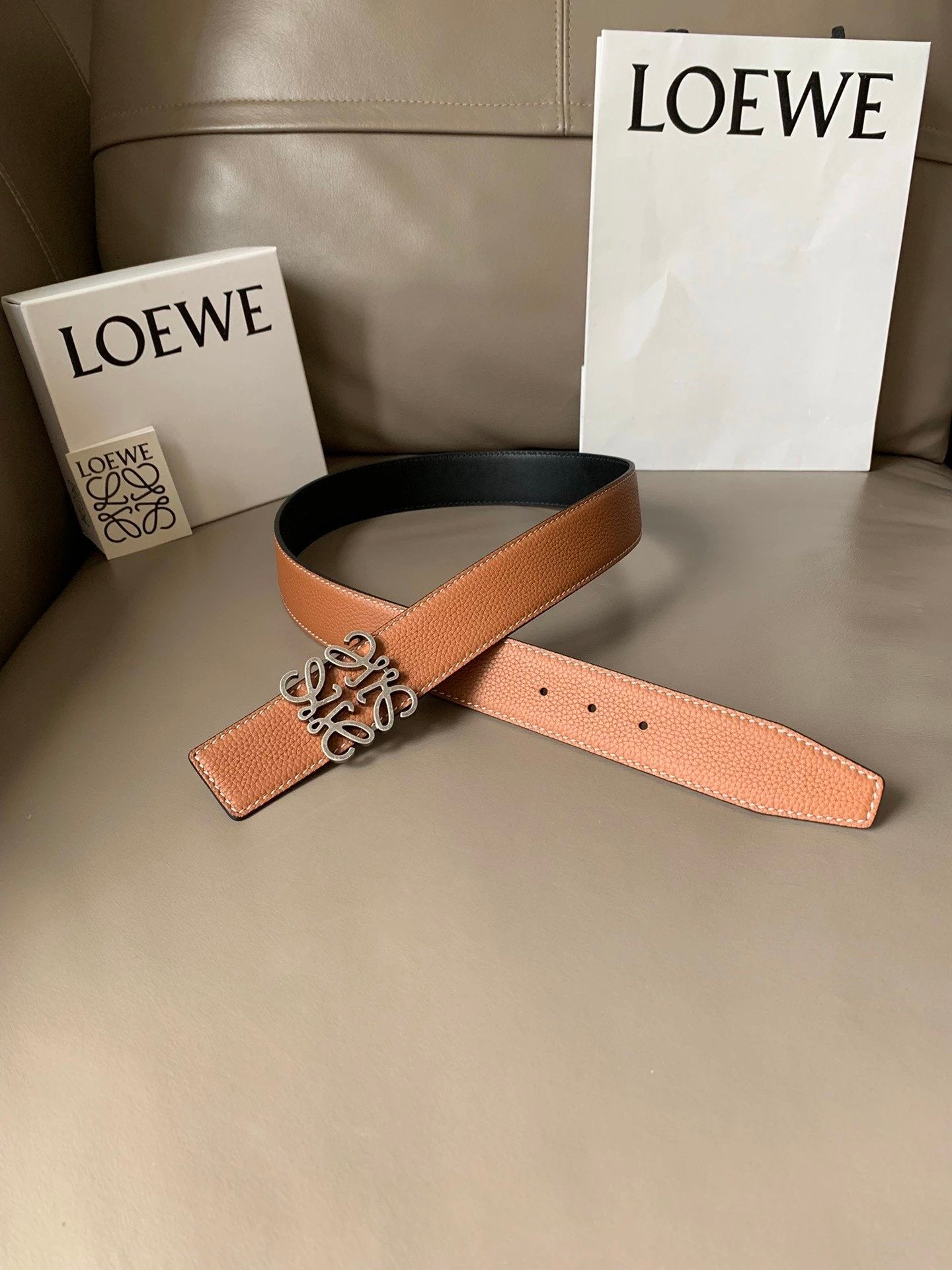 LOEWE Belt Top version Belt Genuine Cattlehide Leather Surface Original Single Original Single Double-Sided First Layer Original Cowhide4.0Men's Leather Belt Man's Belt Men's Belt Business Casual Pants Belt Men's Business Casual Belt Belt Men's High-End B