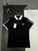 PRADA T-shirt Embroidery on the chest logoPOLO Shirt Lapel Short Sleeve25ss New Unisex Summer Short Sleeve OS Loose T Business Half Sleeve Shirt Plus Size T-Shirt