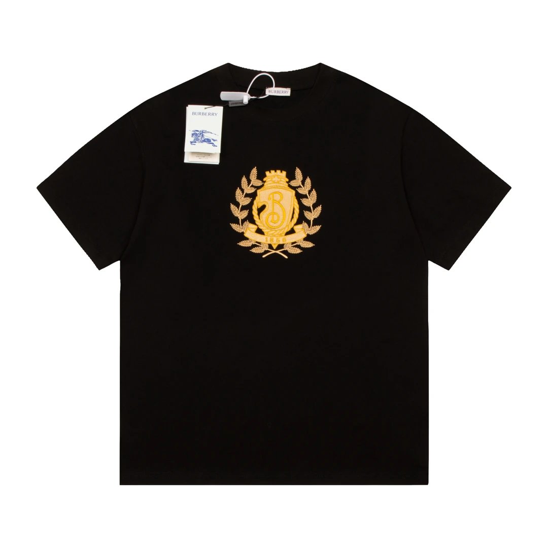 Burberry T-shirt Chest Gold Leaf Emblem logo round Neck Short Sleeve25ss New pure cotton T Unisex T-Shirt OS Loose Fit Base Shirt Top Half Sleeve T-Shirt