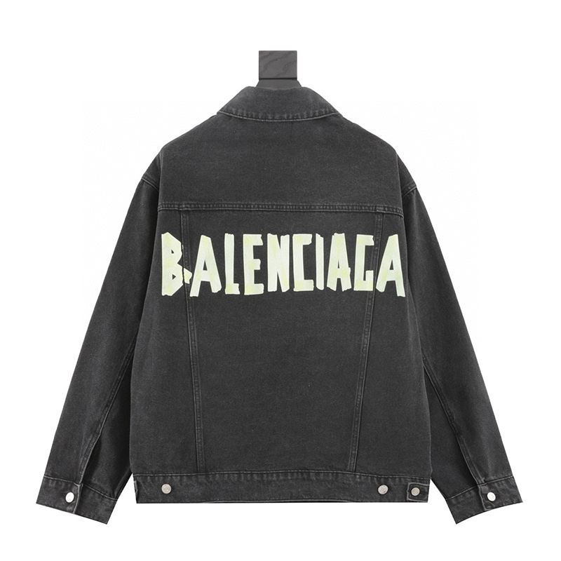 Balenciaga Jackets Back Tape LOGO Printed Washed Jacket for Men and Women