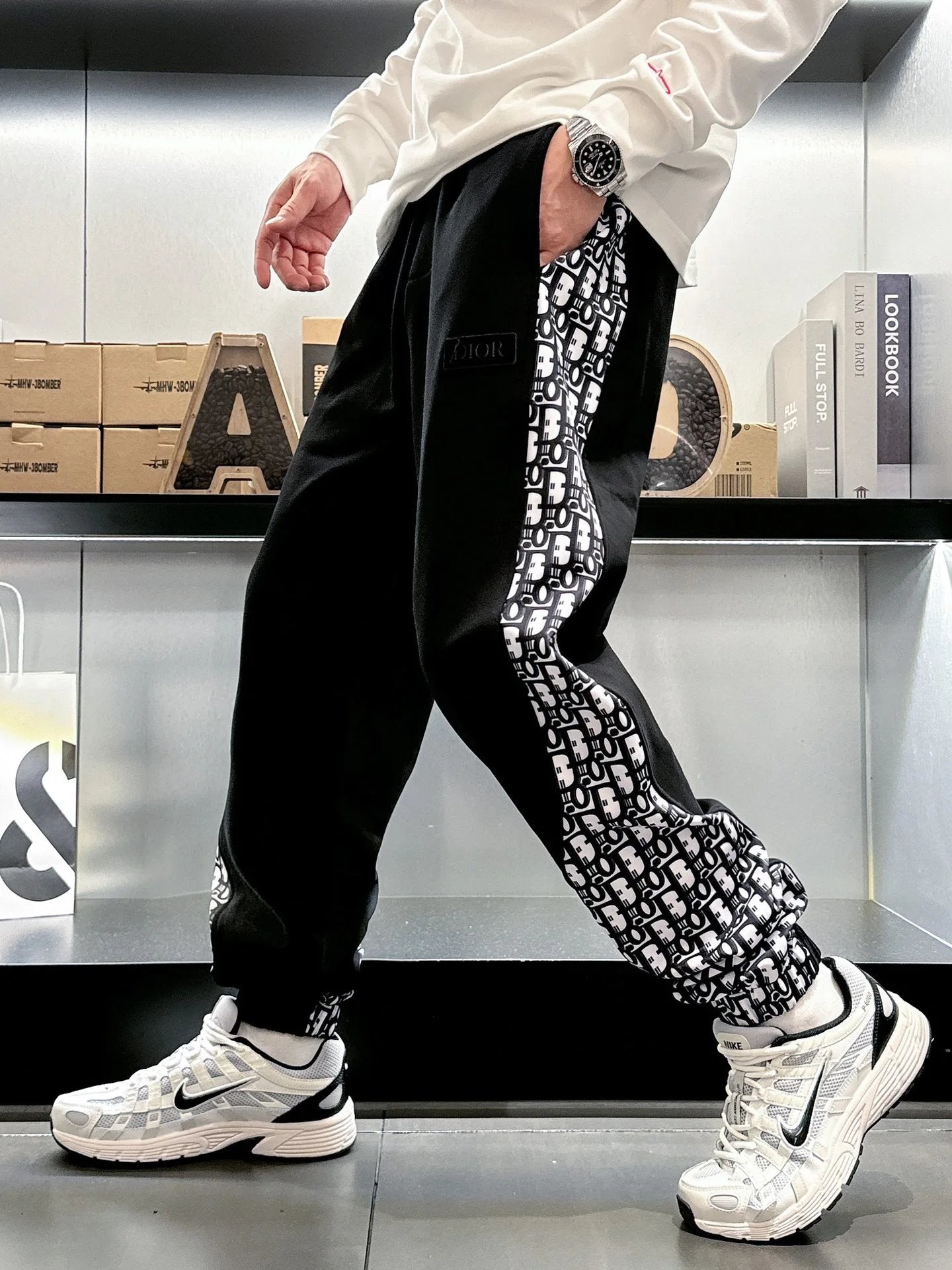 Dior Sweatpants Side Old Flower Drawstring Jogger Pants Sports Pants Autumn Unisex Long Pants Drawstring Winter Loose Plus Size Casual Pants High Waist Color Block