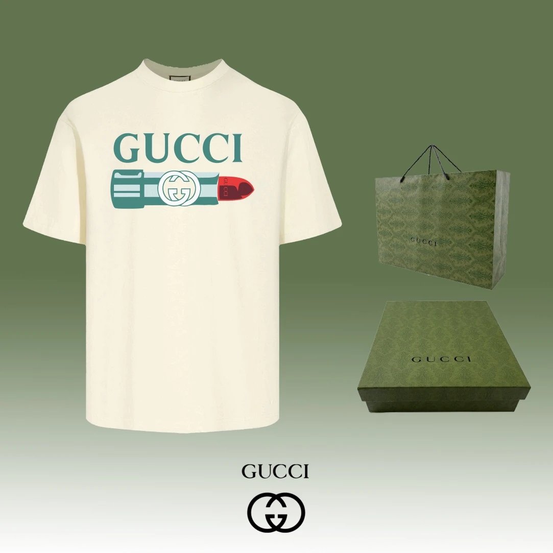 Gucci T-shirt Chest Letter Lipstick Pattern Print logo round Neck Short Sleeve25ss New Pure Cotton Unisex Style T Casual T-Shirt Base Layer Shirt OS Loose Fit Half Sleeve Top Plus Size