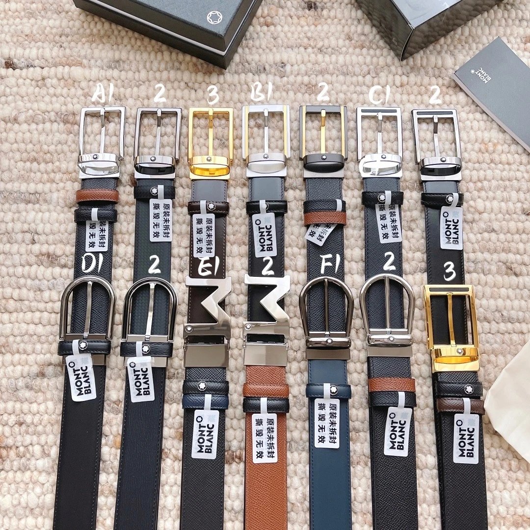 Montblanc Belt Top version 【Original Factory】Men's Leather Belt Width3.5cm Quality Full Set Packaging Original Imported Double-Sided Head Layer Cowhide 100% Original Factory Automatic Buckle Dual-Use Fashion Elegant Boys Belt M Home New Custom Latest Hot