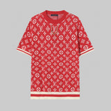 Louis Vuitton LV T-shirt Full Print Jacquard Chain logo round Neck Short Sleeve25ss New Pure Cotton Unisex Style T T-shirt OS Loose Fit Base Shirt Top Half Sleeve T-Shirt