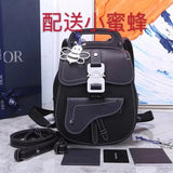 Dior Backpack Top version Homme Small Size Backpack Jacquard Presbyopic Mini Schoolbag Saddle Bag Pairs Backpack Black Grain Side Touch Calfskin Backpack Men's and Women's Bags