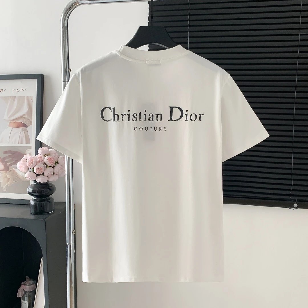 Dior T-shirt Chest Print logo round Neck Short Sleeve25ss New Pure Cotton Unisex Style T T-shirt OS Loose Fit Base Shirt Top Half Sleeve T-Shirt