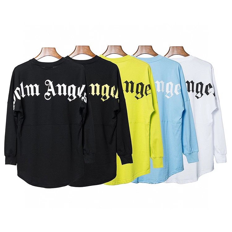 Palm Angels Hoodie Top Version Brown Blue Letter Print Loose Pullover Long-Sleeved Shirt T T-shirt Male and Female Trendy Brand Hip Hop High Street