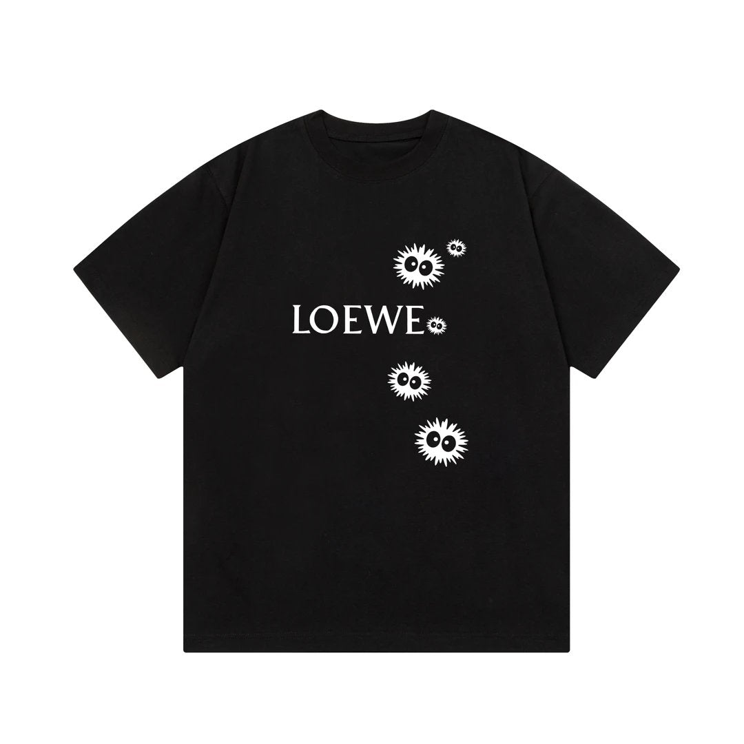 LOEWE T-shirt Puff Ball Letter Print on Chest logo round Neck Short Sleeve25ss New Pure Cotton Unisex Style T T-shirt OS Loose Fit Base Shirt Short Sleeve Top T-Shirt