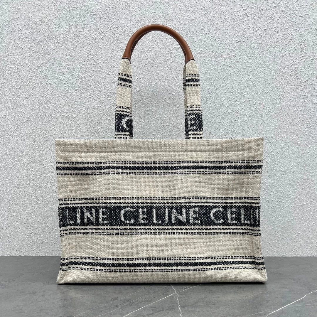 Celine women's bag Top version 【Super Original Leather】New Product cabas Summer Canvas Fabric Beach Bag Towel Series Tote Bag Denim Denim Small Size Tote Bag Large Shopping Bag Mummy Bag Brown Embossed Arc De Triomphe logo New tote Bag199162196762