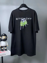Givenchy T-shirt Chest Lock Letter Print logo round Neck Short Sleeve25ss New Pure Cotton Unisex Style T Casual T-Shirt Base Layer Shirt OS Loose Fit Half Sleeve Top Plus Size